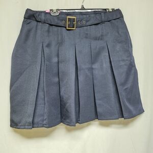 French Toast Dark Blue Pleated Mini Skirt with Belt